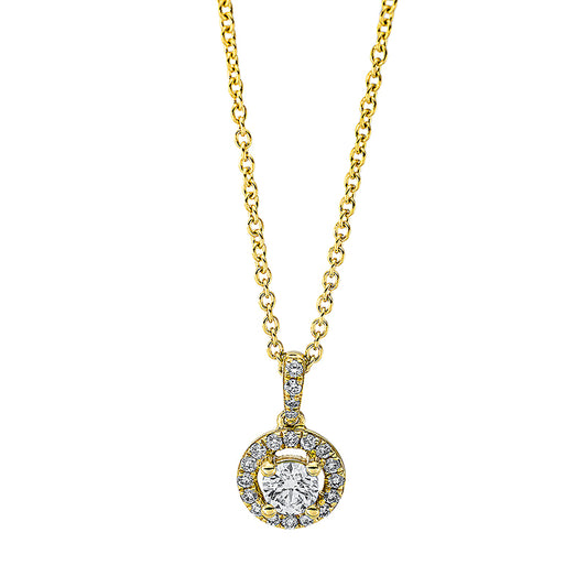 Collier 18 kt GG, mit ZÖ 40 cm + 42.5 cm, 1 Brill. 0,19 ct, TW-si, 20 Brill. 0,11 ct, TW-si