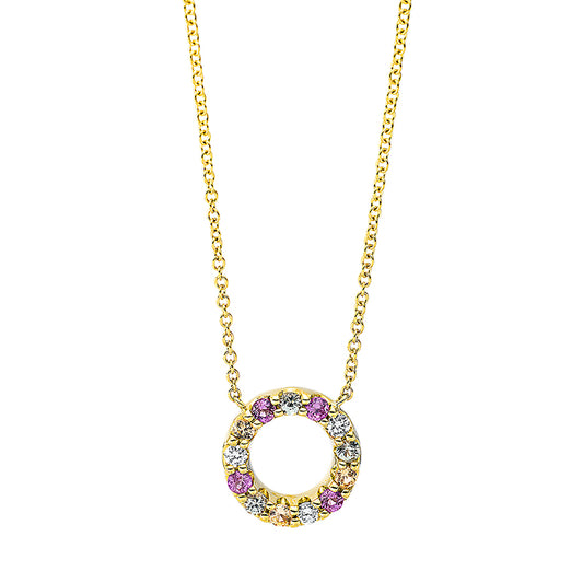 Collier 18 kt GG, mit ZÖ 40 cm + 42.5 cm, 3 Brill. 0,07 ct, TW-si, 10 Saphire 0,28 ct multicolor