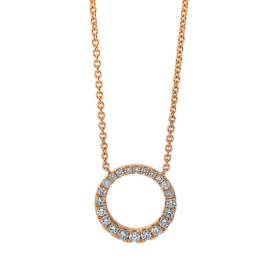 Collier 18 kt RG, mit ZÖ 40 cm + 42.5 cm, 6 Brill. 0,09 ct, TW-si, 16 Brill. 0,21 ct, TW-si