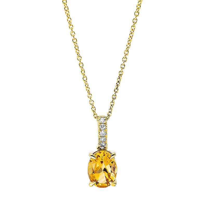 Collier 18 kt GG, mit ZÖ 40 cm + 42.5 cm, 5 Brill. 0,06 ct, TW-si, 1 Citrin 1,69 ct