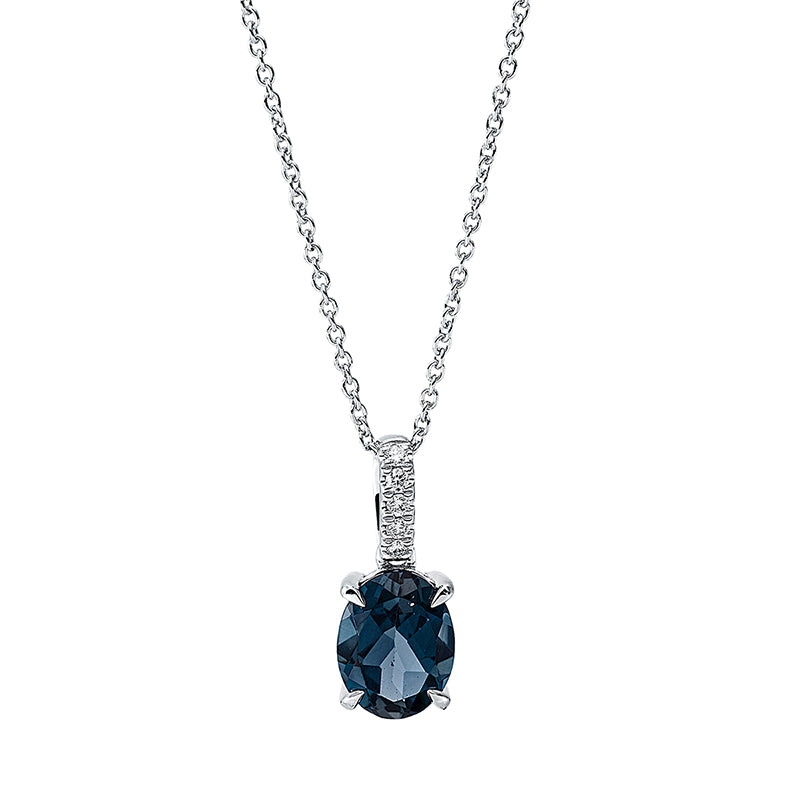 Collier 18 kt WG, mit ZÖ 40 cm + 42.5 cm, 5 Brill. 0,06 ct, TW-si, 1 Topas 2,23 ct Lond. blue