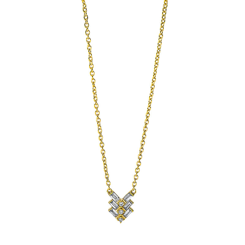 Collier 18 kt GG, mit ZÖ 42 cm, 6 Trap. 0,10 ct, TW-si, 3 Brill. 0,02 ct, TW-si