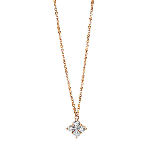 Collier 18 kt RG, mit ZÖ 42 cm, 1 Brill. 0,02 ct, TW-si, 4 Brill. 0,26 ct, TW-si