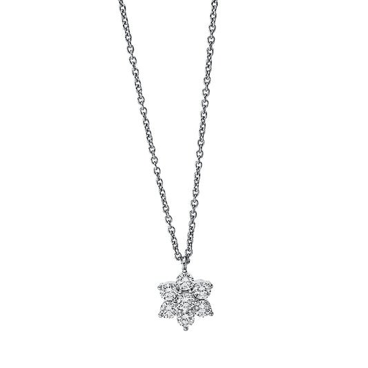 Collier 18 kt WG, mit ZÖ 42 cm, 1 Brill. 0,04 ct, TW-si, 6 Brill. 0,24 ct, TW-si