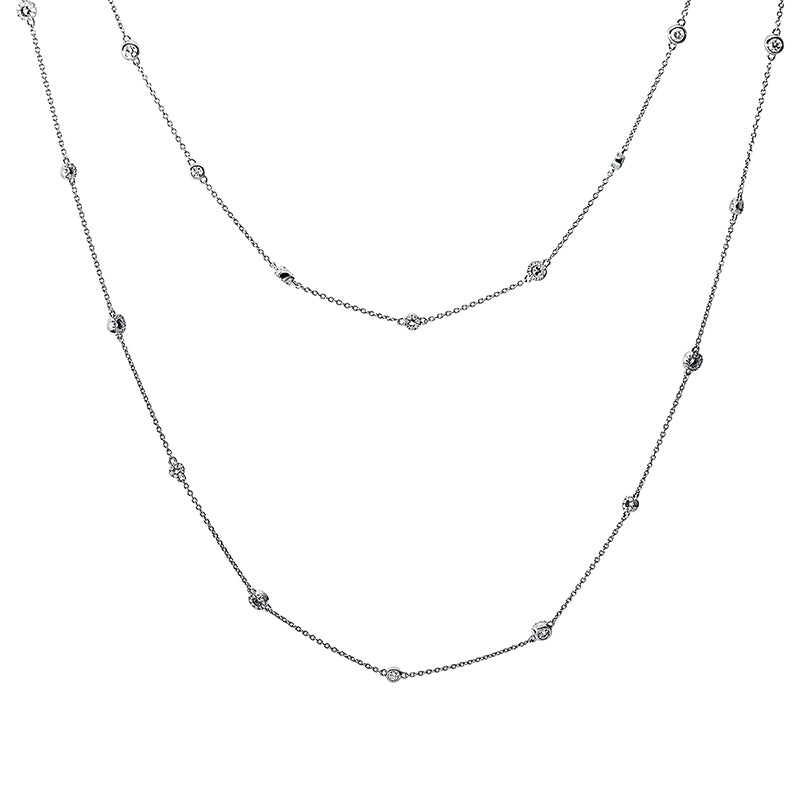 Collier 18 kt WG, inner chain 50 cm, 12 Brill. 0,88 ct, TW-si, 14 Brill. 0,67 ct, TW-si, 218 Brill. 0,86 ct, TW-si