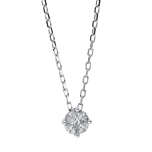 Collier 18 kt WG, mit ZÖ 43 cm, 1 Princ. 0,05 ct, TW-vsi, 4 Nav. 0,13 ct, TW-vsi