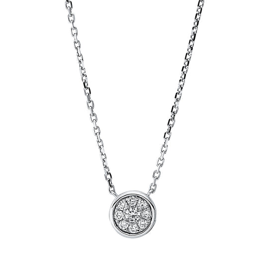 Collier 18 kt WG, mit ZÖ 40 cm + 43 cm, 1 Brill. 0,06 ct, TW-si, 8 Brill. 0,14 ct, TW-si