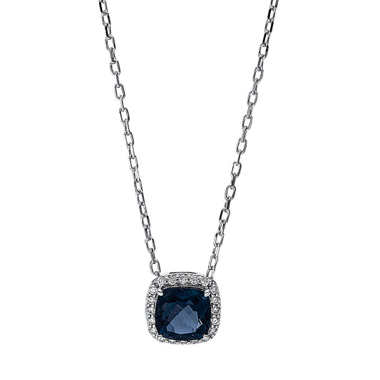 Collier 18 kt WG, 20 Brill. 0,10 ct, TW-si, 1 Topas 1,21 ct Lond. blue