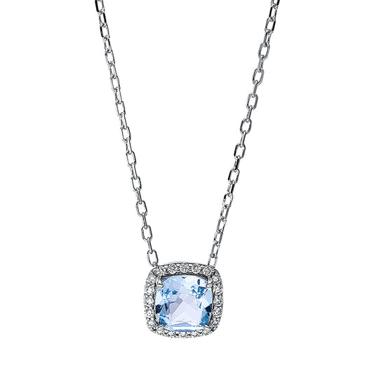 Collier 18 kt WG, 20 Brill. 0,10 ct, TW-si, 1 Topas 1,08 ct sky blue