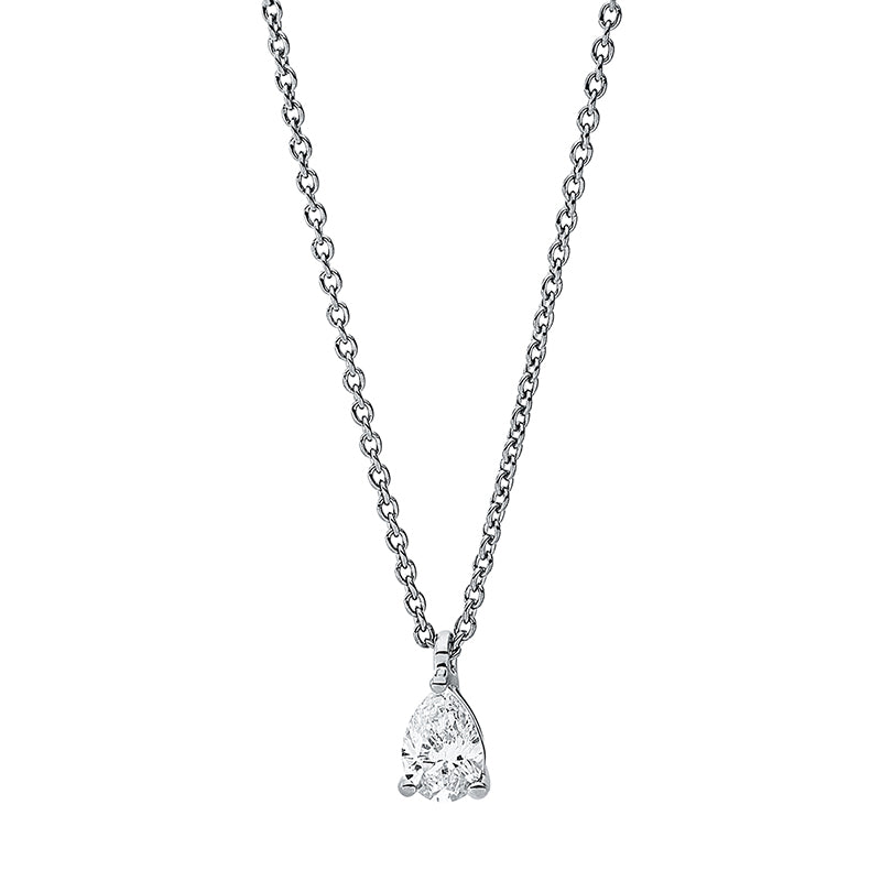Collier 18 kt WG, mit ZÖ 42 cm, 1 Tropfen 0,20 ct, TW-si