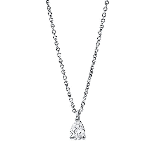 Collier 18 kt WG, mit ZÖ 42 cm, 1 Tropfen 0,20 ct, TW-si