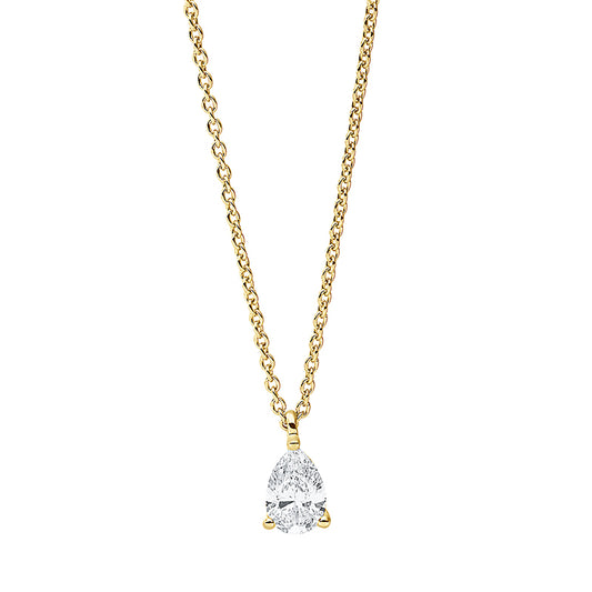 Collier 18 kt GG, mit ZÖ 42 cm, 1 Tropfen 0,25 ct, TW-si