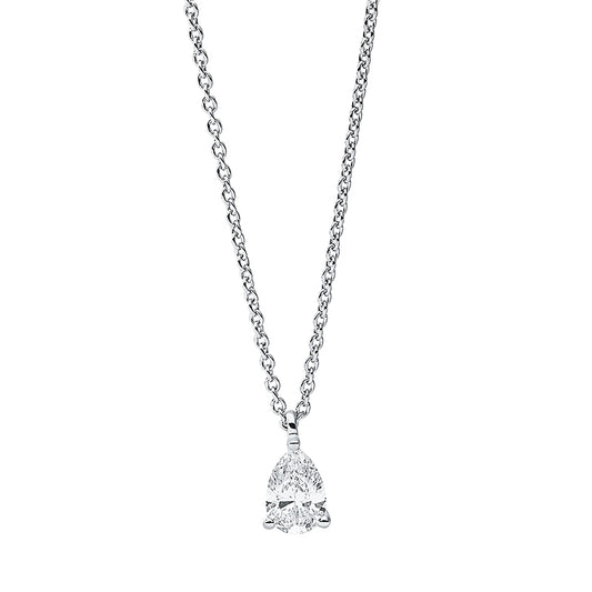 Collier 18 kt WG, mit ZÖ 42 cm, 1 Tropfen 0,25 ct, TW-si