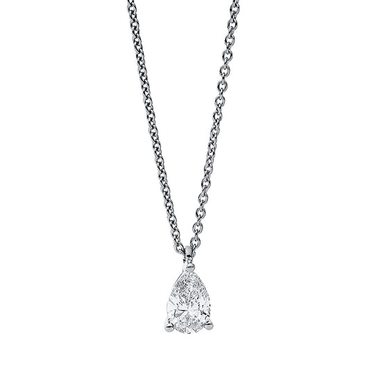Collier 18 kt WG, mit ZÖ 42 cm, 1 Tropfen 0,41 ct, TW-si