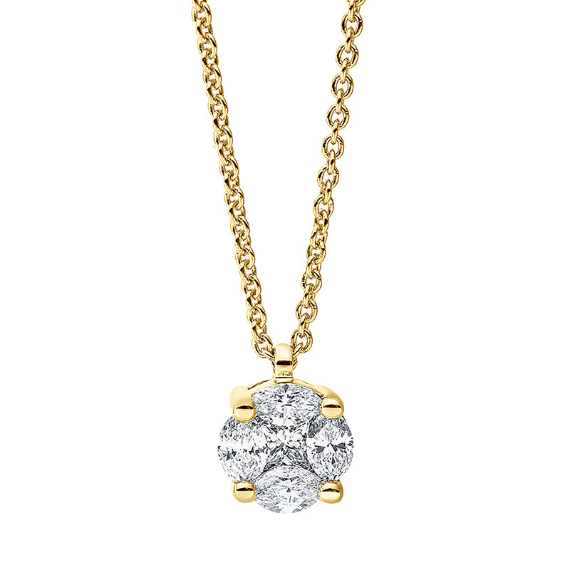 Collier 18 kt GG, mit ZÖ 42 cm, 1 Princ. 0,05 ct, TW-si, 4 Nav. 0,18 ct, TW-si