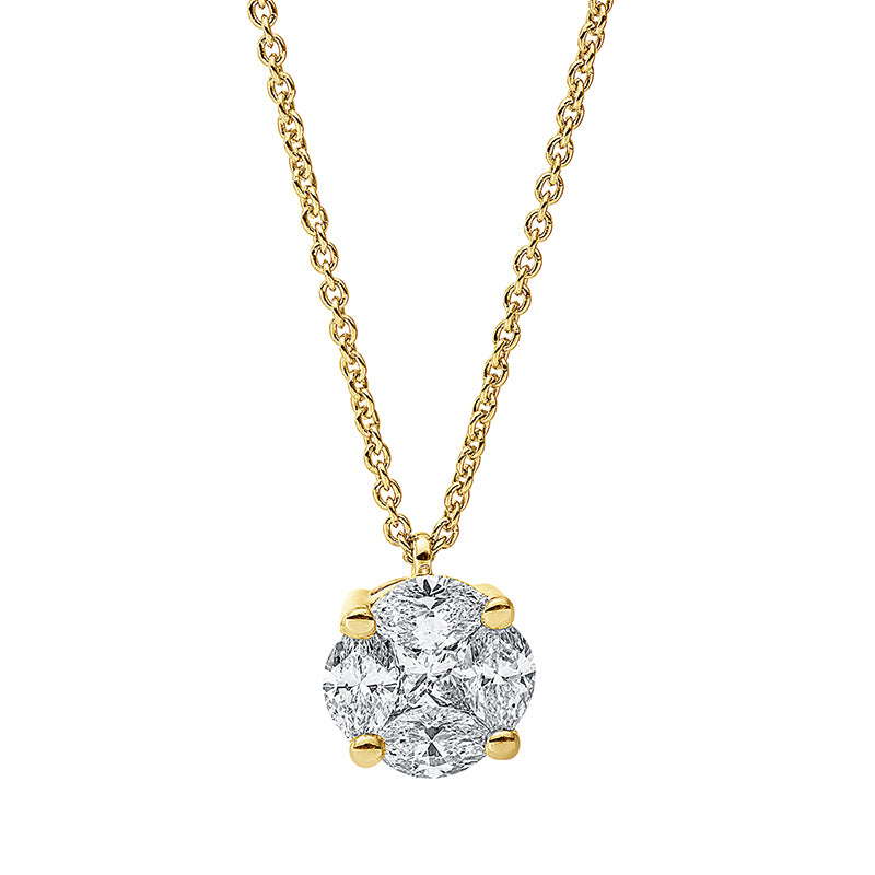 Collier 18 kt GG, mit ZÖ 42 cm, 4 Nav. 0,43 ct, TW-si, 1 Princ. 0,12 ct, TW-si