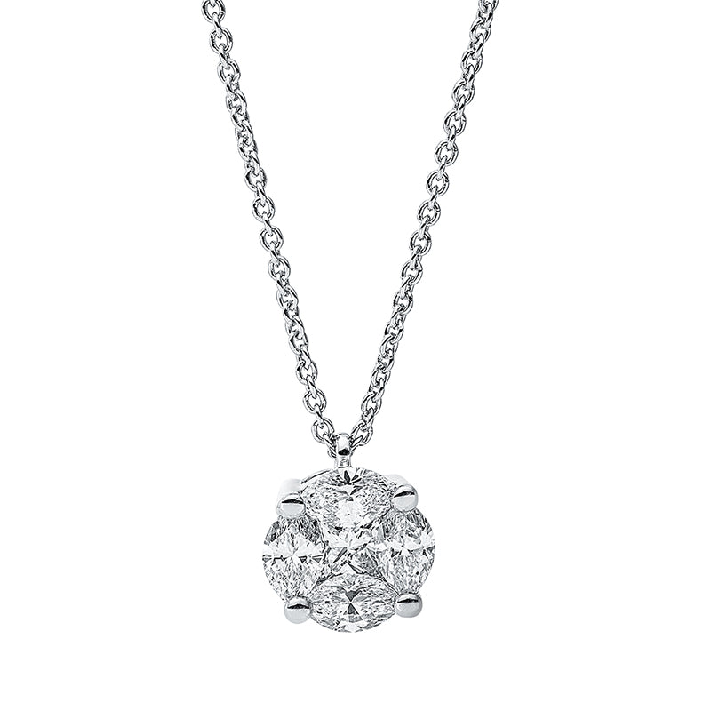 Collier 18 kt WG, 1 Princ. 0,11 ct, TW-si, 4 Nav. 0,44 ct, TW-si