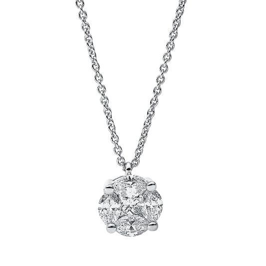 Collier 18 kt WG, 1 Princ. 0,11 ct, TW-si, 4 Nav. 0,44 ct, TW-si