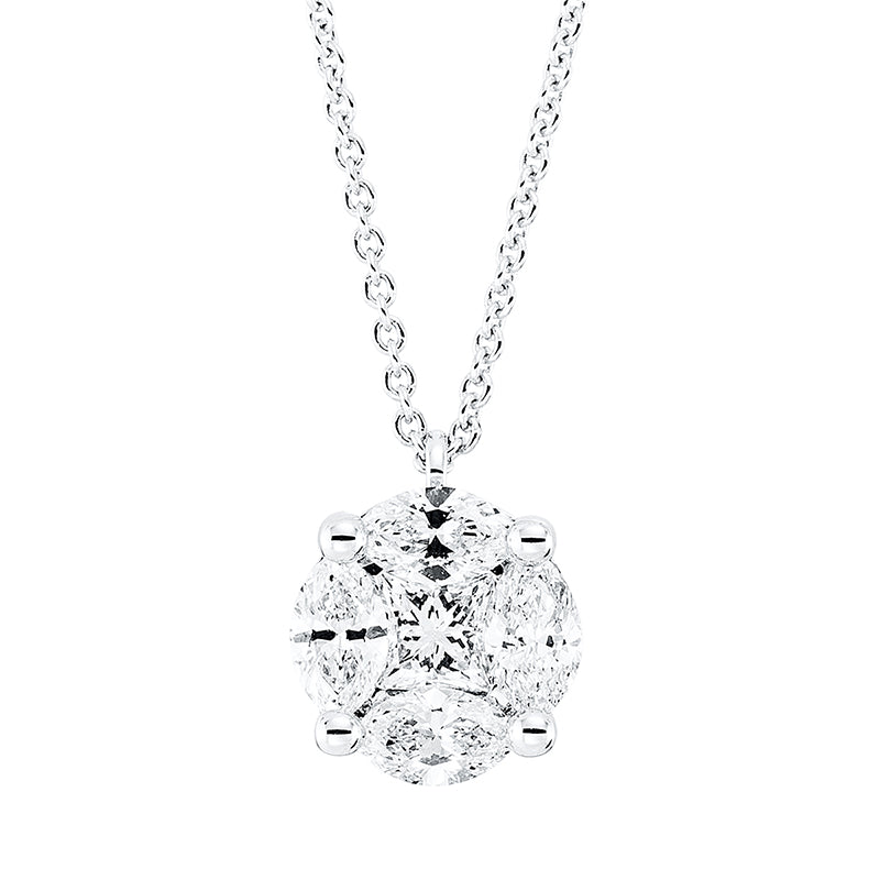 Collier 18 kt WG, 1 Princ. 0,20 ct, TW-si, 4 Nav. 0,54 ct, TW-si