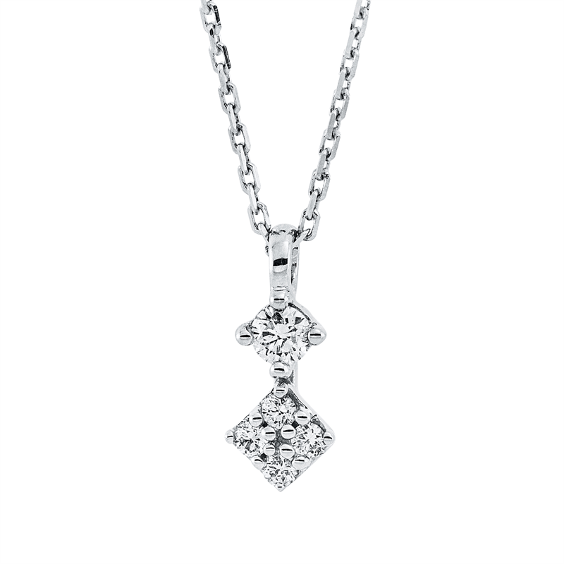 Collier 18 kt WG, mit ZÖ 42 cm, 1 Brill. 0,05 ct, TW-si, 4 Brill. 0,05 ct, TW-si