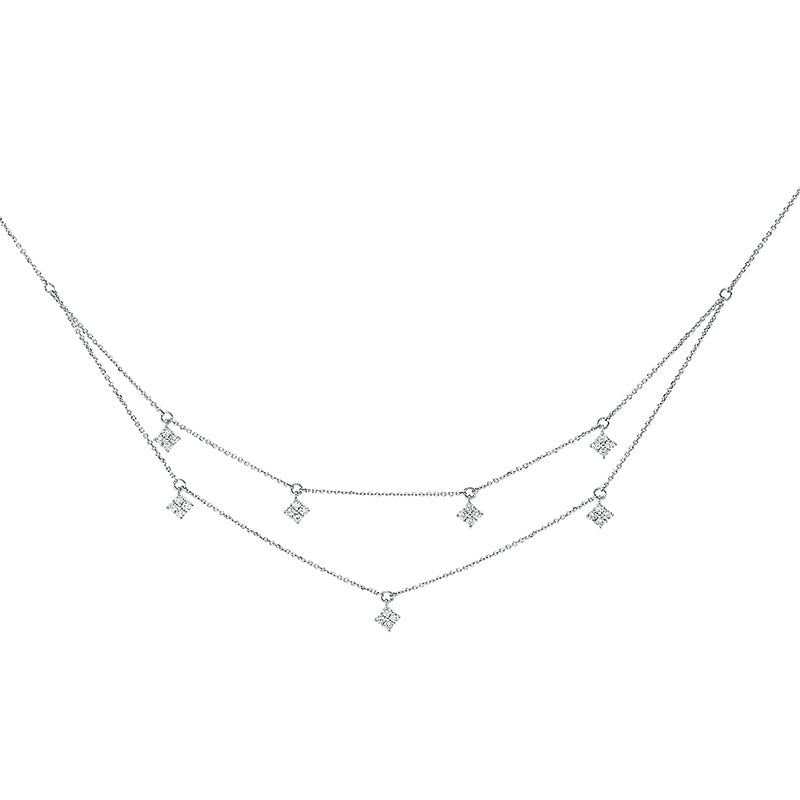 Collier 18 kt WG, mit ZÖ 42cm, 43cm, 44cm, 28 Brill. 0,50 ct, W-si
