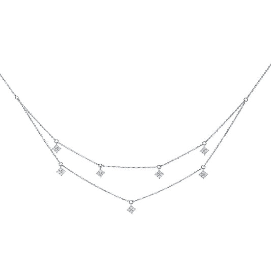 Collier 18 kt WG, mit ZÖ 42cm, 43cm, 44cm, 28 Brill. 0,50 ct, W-si