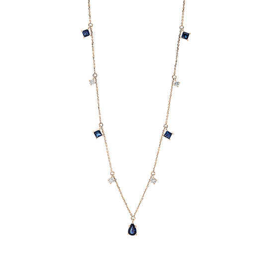 Collier 18 kt RG, 4 Brill. 0,20 ct, W-si, 5 Saphire 0,95 ct blau