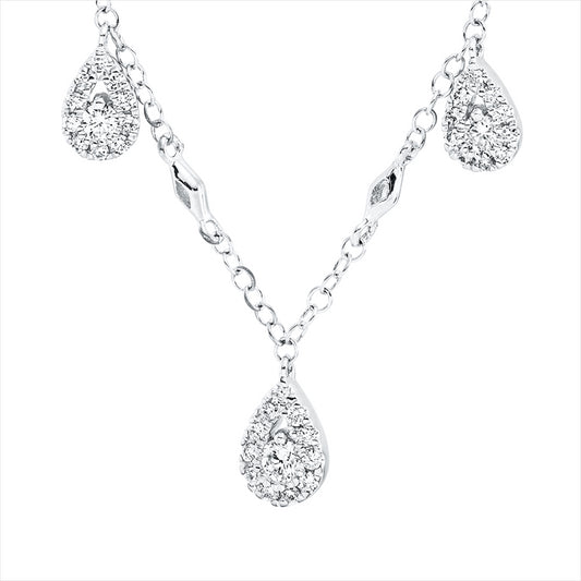 Collier 18 kt WG, mit ZÖ 40 cm + 43 cm, 78 Brill. 0,41 ct, TW-si