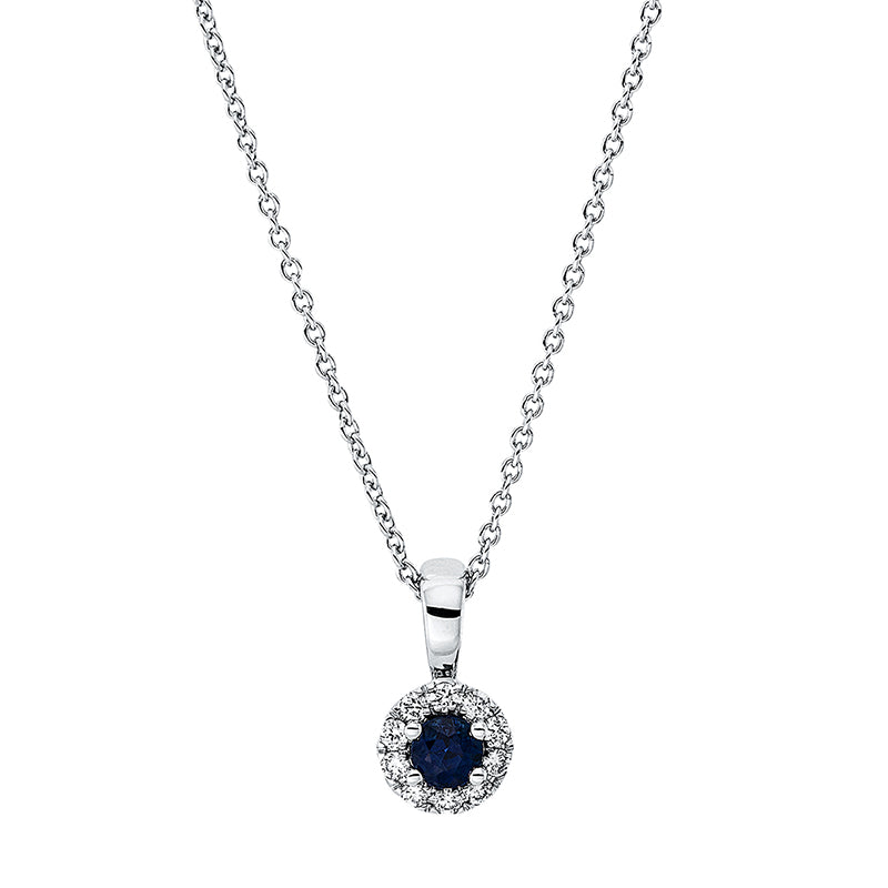 Collier 18 kt WG, 10 Brill. 0,07 ct, TW-si, 1 Saphir 0,14 ct blau