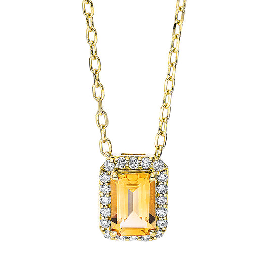 Collier 18 kt GG, mit ZÖ 40 cm + 43 cm, 20 Brill. 0,10 ct, TW-si, 1 Citrin 0,52 ct gelb