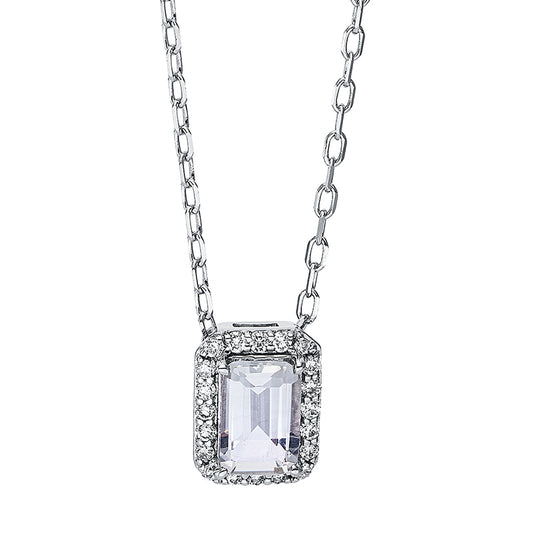 Collier 18 kt WG, mit ZÖ 40 cm + 43 cm, 20 Brill. 0,10 ct, TW-si, 1 Amethyst 0,48 ct grün