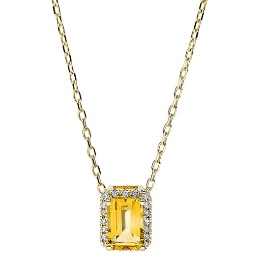 Collier 18 kt GG, mit ZÖ 40 cm + 43 cm, 20 Brill. 0,08 ct, TW-si, 1 Citrin 0,89 ct gelb