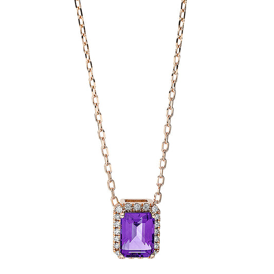 Collier 18 kt RG, mit ZÖ 40 cm + 43 cm, 20 Brill. 0,08 ct, TW-si, 1 Amethyst 0,99 ct lila