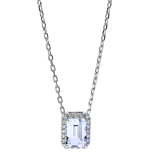 Collier 18 kt WG, mit ZÖ 40 cm + 43 cm, 20 Brill. 0,08 ct, TW-si, 1 Topas 1,39 ct sky blue