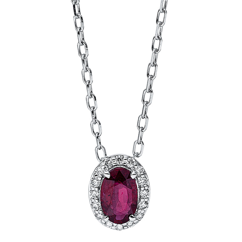 Collier 18 kt WG, mit ZÖ 40.6 cm + 40 cm, 16 Brill. 0,07 ct, TW-si, 1 Rubin 0,65 ct rot