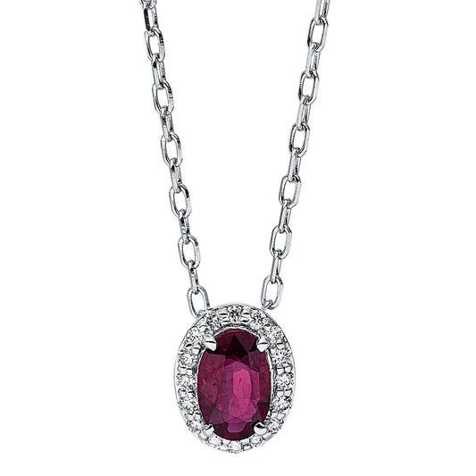 Collier 18 kt WG, mit ZÖ 40.6 cm + 40 cm, 16 Brill. 0,07 ct, TW-si, 1 Rubin 0,65 ct rot