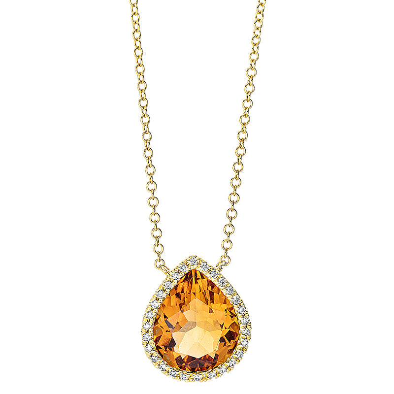 Collier 18 kt GG, 28 Brill. 0,11 ct, TW-si, 1 Citrin 2,90 ct mandarin