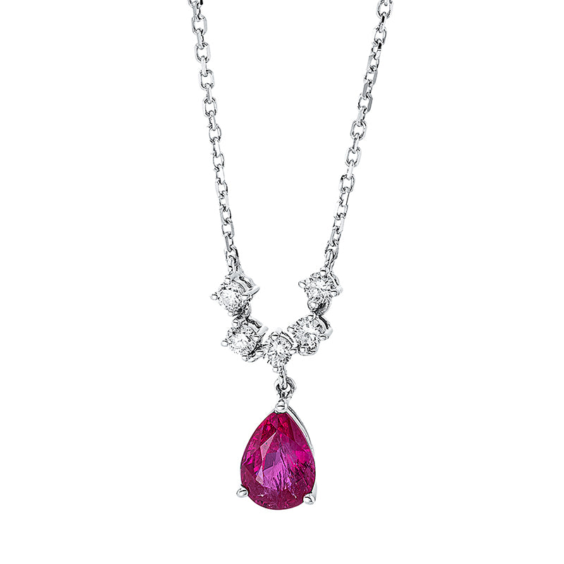 Collier 18 kt WG, 5 Brill. 0,17 ct, TW-si, 1 Rubin 0,92 ct rot