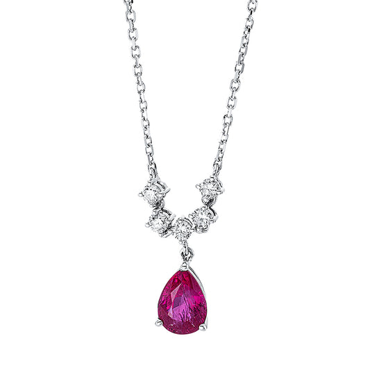 Collier 18 kt WG, 5 Brill. 0,17 ct, TW-si, 1 Rubin 0,92 ct rot