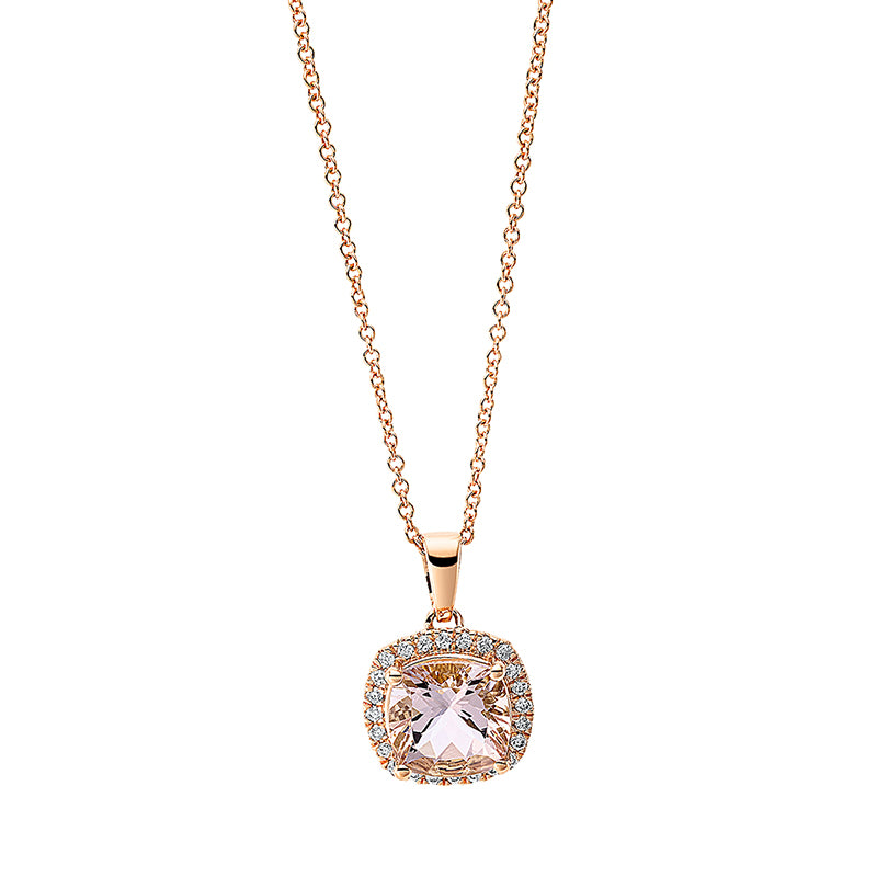 Collier 18 kt RG, mit Öse, 24 Brill. 0,10 ct, TW-si, 1 Morganit 1,25 ct pink