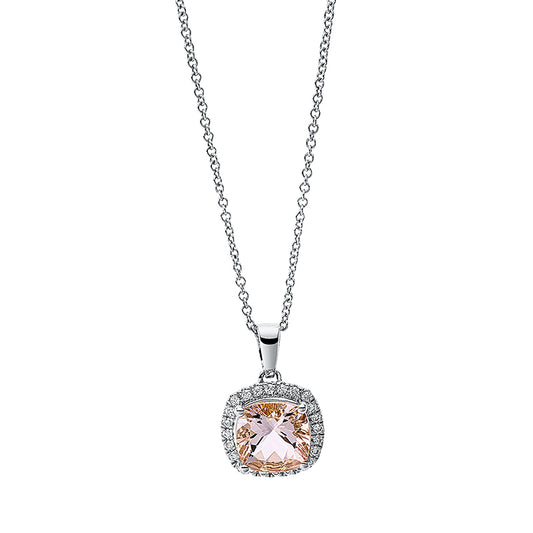 Collier 18 kt WG, mit ZÖ 42 cm, 24 Brill. 0,10 ct, TW-si, 1 Morganit 1,25 ct pink