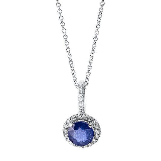 Collier 18 kt WG, mit ZÖ 40 cm, 23 Brill. 0,13 ct, TW-si, 1 Saphir 1,05 ct blau