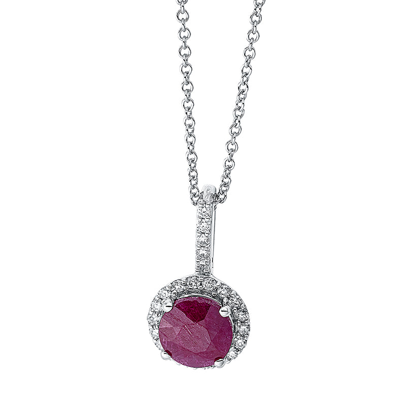 Collier 18 kt WG, mit ZÖ 40 cm, 23 Brill. 0,13 ct, TW-si, 1 Rubin 1,09 ct rot