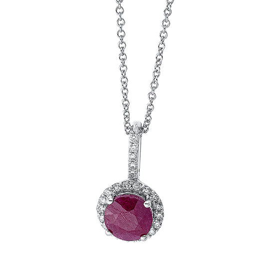 Collier 18 kt WG, mit ZÖ 40 cm, 23 Brill. 0,13 ct, TW-si, 1 Rubin 1,09 ct rot