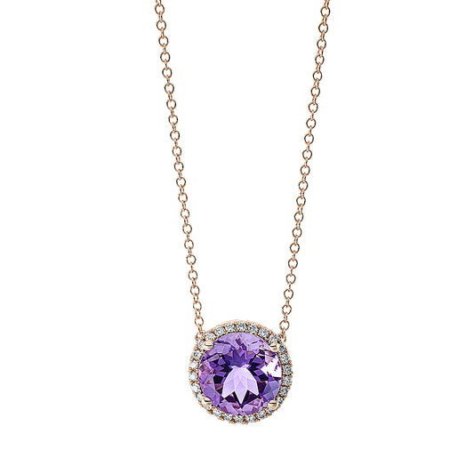 Collier 18 kt RG, 26 Brill. 0,14 ct, TW-si, 1 Amethyst 2,80 ct lila