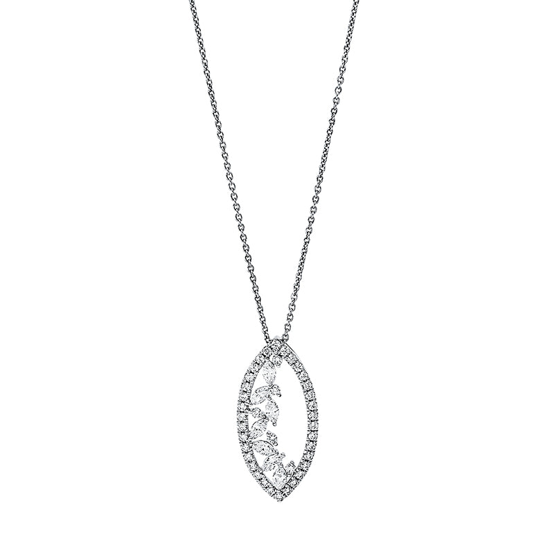 Collier 18 kt WG, mit ZÖ 40 cm, 39 Brill. 0,39 ct, TW-vsi, 7 Nav. 0,43 ct, TW-vsi