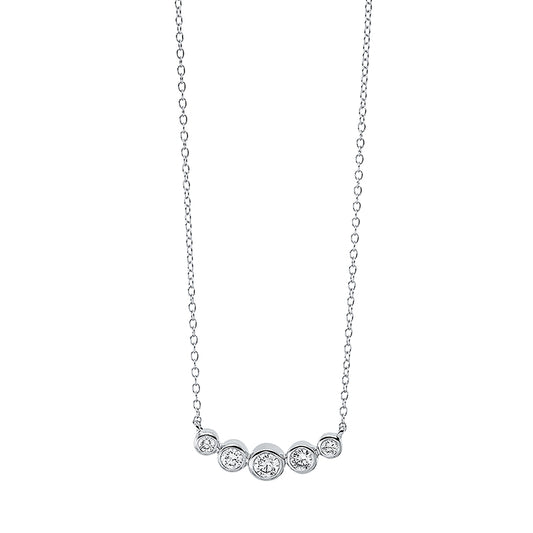 Collier 18 kt WG, mit ZÖ 38.1 cm + 40.6 cm, 2 Brill. 0,13 ct, TW-si, 1 Brill. 0,14 ct, TW-si, 2 Brill. 0,06 ct, TW-si