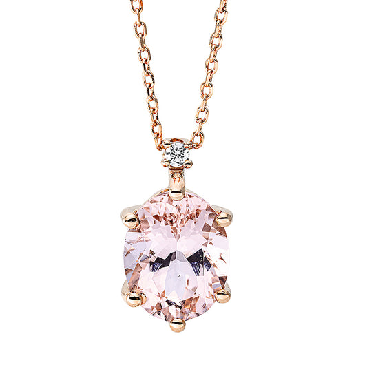 Collier 18 kt RG, mit ZÖ 40 cm + 42 cm, 1 Brill. 0,02 ct, TW-si, 1 Morganit 1,70 ct rosa