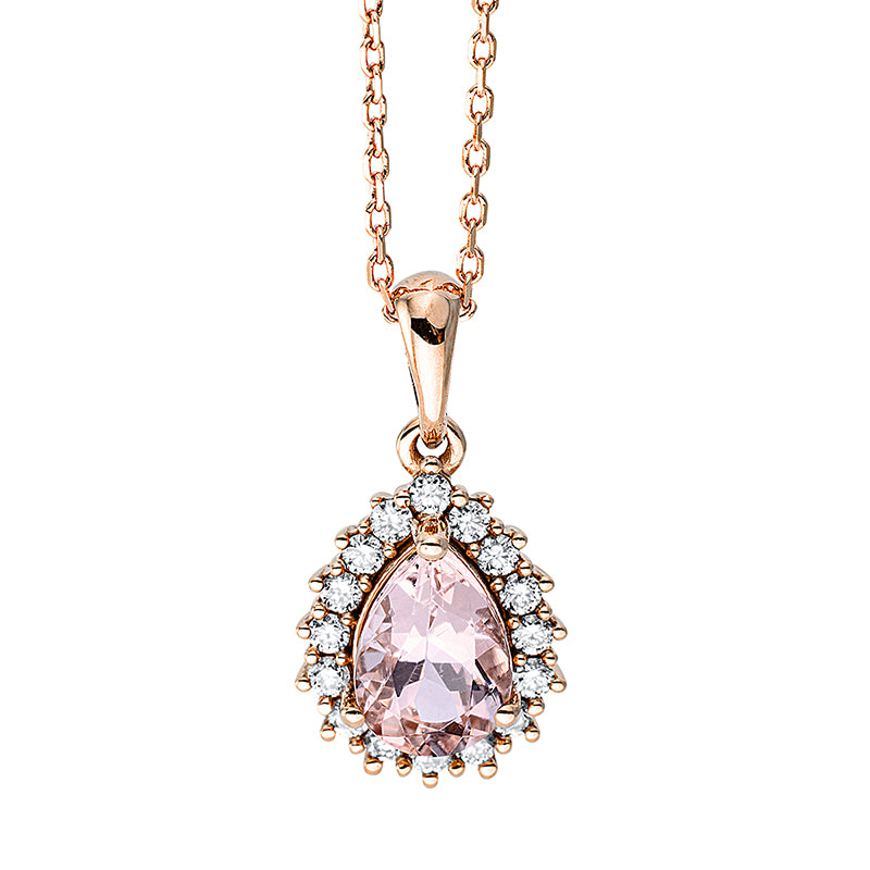 Collier 18 kt RG, mit ZÖ 40 cm + 42 cm, 16 Brill. 0,16 ct, TW-si, 1 Morganit 0,58 ct rosa