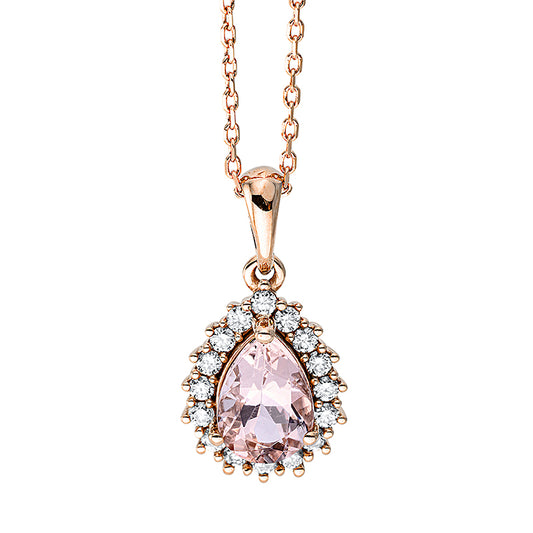 Collier 18 kt RG, mit ZÖ 40 cm + 42 cm, 16 Brill. 0,16 ct, TW-si, 1 Morganit 0,58 ct rosa